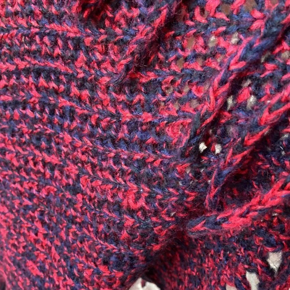 Coco + Carmen Red/Blue Fringed Infinity Scarf - Picture 3 of 6